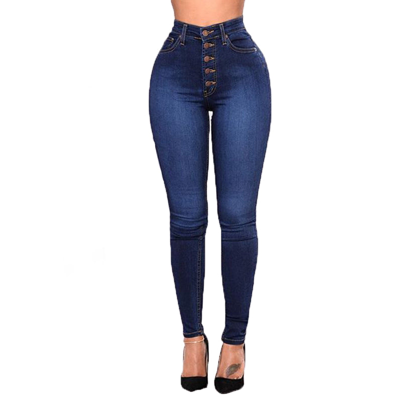 European And American New Large Women's High Waist Elastic Fashion Slim Jeans Leggings